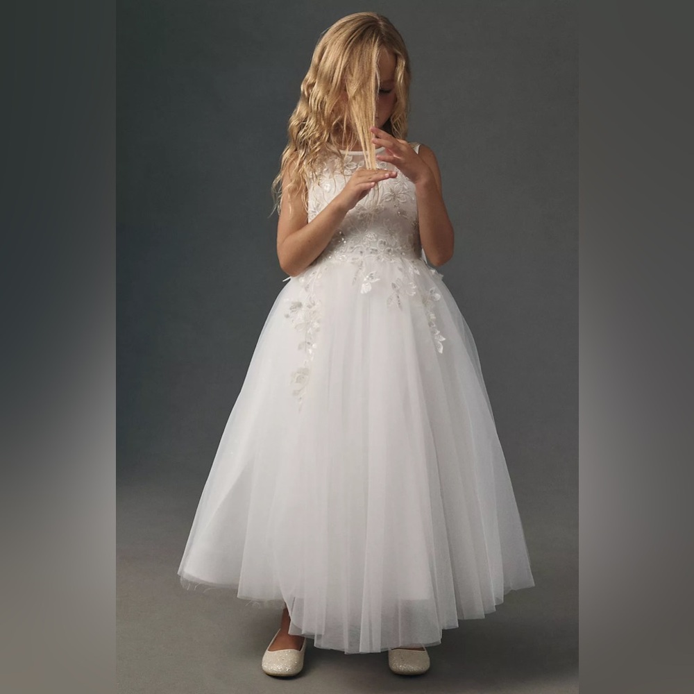 Anthropologie White Floral Kids Formal Dress